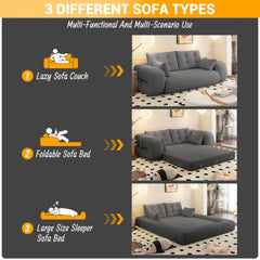 Human Dog Bed, Lazy Sofa Couch, 78.7 ' Multi-Functional Foldable Sofa Bed, 3-in-1 Teddy Fabric Foam-Filled Sleeper Sofa Bed for Living Room,Guest Bed,Playroom,Grey