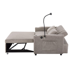 Convertible Sofa Bed Loveseat with USB Ports, Side Pockets, Cup Holders & Swivel Phone Holder, Light Grey Bella Fabric