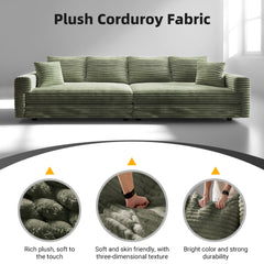 82.7 ' Plush Corduroy 3-Seat Sofa,Modern Comfy Upholstered Sofa Cloud Couch,Deep Seat Couches with Soft Pillows,Convertible Deep Seat Sofa Lounge Chair for Living Room Bedroom,Apartment,Office,Green