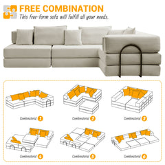Oversized Upholstered Sectional Sofa Couch Set, Modular 118.2 ' L Shaped Floor Living Room Sofa Set With 6 Pillows, DIY Combination Sofa Couch for living rooms, apartments,bedrooms, Light Grey