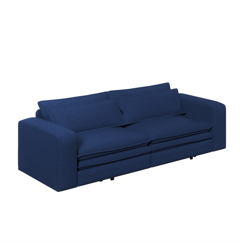 93' King Size Sleeper Sofa Bed, Pull Out Sofa Bed, 3 in 1 Convertible Sleeper Sofa, Chaise Lounge,3 Seat Teddy Couch with 2 Lumbar Pillows for Living Room, Apartment, Office, Studies,Blue