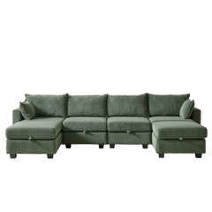 113.5'' Modular Sectiona Corduroy Sofa, Sectional Couches for Living Room U Shaped Sectional Couch with Storage Ottoman, 6 Seats Convertible Sectionals with Chaise