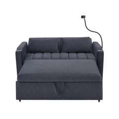 Convertible Sofa Bed Loveseat with USB Ports, Side Pockets, Cup Holders, and Phone Holder in Blue Grey Bella Fabric, 55.9'