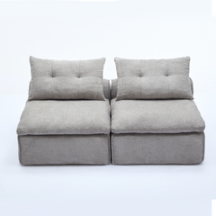 [NEW ARRIVED] [VIDEO PROVIDED]Modular Sofa,No Armrests,At will DIY, Chenille Fabric,Neck Pillow-Back Lounge Sofa Chair,Reading Nook, or Apartment Living, Lumbar Pillow,2 Seats,Upholster ,Light Gray