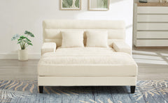 Modern Chaise Lounge Sofa 57.1' Sofa Bed Chenille Upholstered Lounge Sofa Chair with Adjustable Backrest and LED Light Strip, Beige