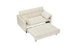 55-inch Beige velvet sofa bed, elegant and convenient, with storage pockets, cleverly interpreting the three-in-one conversion