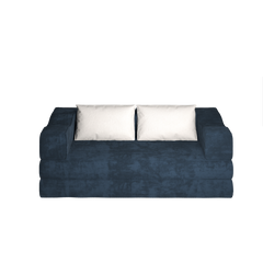 80' Convertible Couch Bed with 2 Pillows, 3-Seat Folding Floor Couch & King Size Bed Mattress, DIY Combination,Chenille,Blue