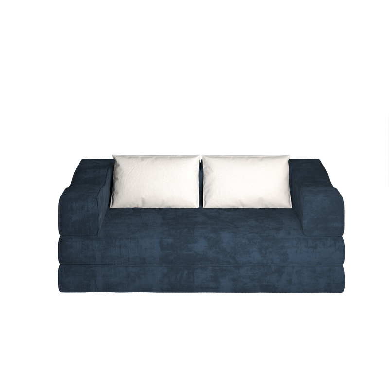 80' Convertible Couch Bed with 2 Pillows, 3-Seat Folding Floor Couch & King Size Bed Mattress, DIY Combination,Chenille,Blue