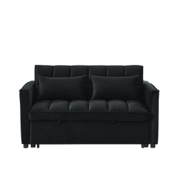 Sleeper Sofa, Convertible Sofa, Recliner, Bed, 3-in-1, 3-Position Adjustable Backrest, 2-Seater Sectional, Two Side Pockets, 2 Pillows for Living Room, Apartment, etc., Velvet Black 54' Wide.