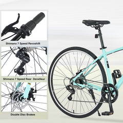 Shimano 7 Speed Hybrid Bike Aluminum Alloy Frame Double Disc Brakes 700C Road Bike For men women's City Bicycle
