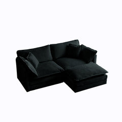 Chenille Two-Seater Sofa with 1 Footrest, 2 Seater L-Shaped Sectional with Ottoman,Loveseat with Ottoman for Small Living Space, Black Chenille