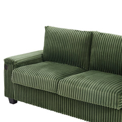 Modern 4-Seater Corduroy Sofa with USB Ports, Hidden Storage Arms, Flip-Top Cup Holders, Green, 133'