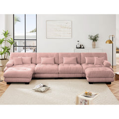 Free Combination Modular Sectional Sofa,U Shaped Couch for Living Room, 4-Seater Comfy Cloud Couch with 2 Ottomans, Chenille Pink