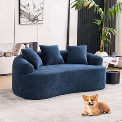 LY-025S Curved Loveseat Blue Full Compression Sponge Sofa, 30D Chenille No-Assembly Compact Sofa for Small Spaces & Apartments, 65'L, 300 lbs, 3 Pillows