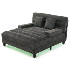Modern Chaise Lounge Sofa 57.1' Sofa Bed with Adjustable Backrest and LED Light Strip, Grey Chenille Upholstered
