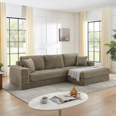 Right sofa seat,L shape Modular Sectional Sofa, Compressed Sectional Sofa Modern Minimalist Style Corduroy Couch,Unfold into a bed, Bedroom, Comfy Compressed Sofa Couch Space-Efficient Design-Brown