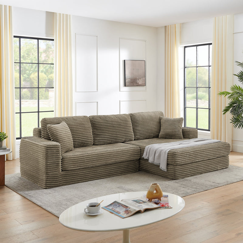 Right sofa seat,L shape Modular Sectional Sofa, Compressed Sectional Sofa Modern Minimalist Style Corduroy Couch,Unfold into a bed, Bedroom, Comfy Compressed Sofa Couch Space-Efficient Design-Brown