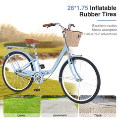 26 Inch Single Speed Folding Lady Bike , Durable Steel Frame,Compact Design for Easy Storage and Commuting