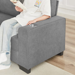 Modern Snowfleece Fabric 3-Seater Sofa with Cup Holders in Gray, 83.86'