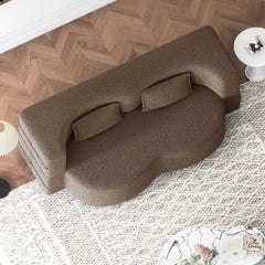 Modern Floor Sofa with 2 Pillows,Convertible Teddy Fabric Foam Filled Sleeper Sofa Bed,15 ' Full Size Folding Mattress for Living Room,Guest Bed,Playroom,No Assembly Required,Brown