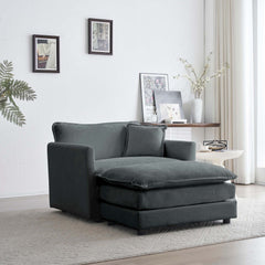Modern Accent Chair with Ottoman, Living Room Club Chair Chenille Upholstered Armchair , Reading Chair for Bedroom, Gray Chenille
