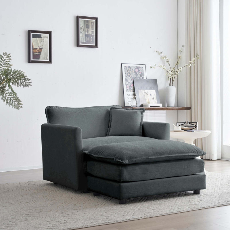 Modern Accent Chair with Ottoman, Living Room Club Chair Chenille Upholstered Armchair , Reading Chair for Bedroom, Gray Chenille