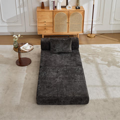 Compression Sofa,Convertible Floor Sofa Bed with Fixed-Shape Frame,Single Seater Boneless Modular Sectional Sofa,No Assembly Required,Chenille fabric,for Living Room Bedroom,Black
