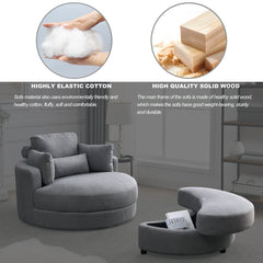[Video] Welike Swivel Accent Barrel Modern Dark Grey Sofa Lounge Club Big Round Chair with Storage Ottoman Linen Fabric for Living Room Hotel with Pillows,2PCS.
