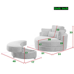 [Video] Welike Swivel Accent Barrel Modern Dark Grey Sofa Lounge Club Big Round Chair with Storage Ottoman Linen Fabric for Living Room Hotel with Pillows,2PCS.
