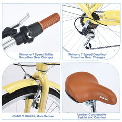 7 Speed, Steel Frame, Multiple Colors 24 Inch Ladies Bicycle