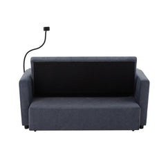 Convertible Sofa Bed Loveseat with USB Ports, Side Pockets, Cup Holders, and Phone Holder in Blue Grey Bella Fabric, 55.9'
