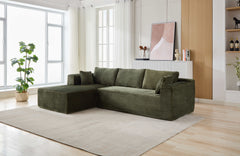 Compression Sectional Couch with Comfy Chaise, Boneless L Shape Sofa with Deep Seat, Minimalist Modular Couches Sleeper for Living Room Bedroom Apartment Lounge,corduroy,Green
