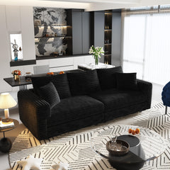 82.7 ' Plush Corduroy 3-Seat Sofa,Modern Comfy Upholstered Sofa Cloud Couch,Deep Seat Couches with Soft Pillows,Convertible Deep Seat Sofa Lounge Chair for Living Room Bedroom,Apartment,Office,Black