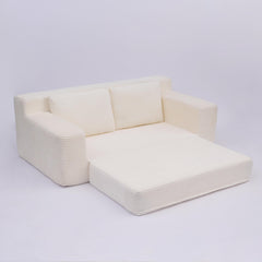 Loveseat Sofa, Comfortable Deep Seat Sofa Bed, Modern Small Corduroy Couch for Living Room Bedroom,Reversible Cushion with Pillows,No Assembly Required,White