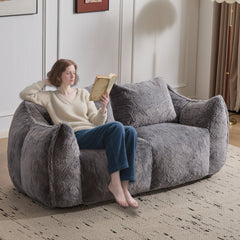 Giant Bean Bag Couch for Adults, Ultra Soft Fluffy Loveseat Bean Bag Sofa, Oversized Chase Lounge Chair Indoor for Living Room Bedroom, No Assembly Required Cozy Reading Chair with Pillows, Grey
