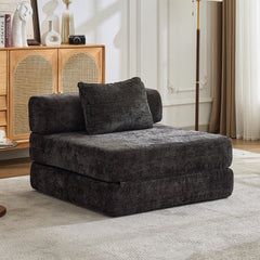 Compression Sofa,Convertible Floor Sofa Bed with Fixed-Shape Frame,Single Seater Boneless Modular Sectional Sofa,No Assembly Required,Chenille fabric,for Living Room Bedroom,Black