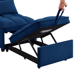 4 in1 Multi-Function Single Sofa Bed with Storage Pockets,Tufted Single Pull-out Sofa Bed with Adjustable Backrest and Pillows ,Convertible  Chaise Lounge, Navy