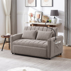 Convertible Sofa Bed Loveseat with USB Ports, Side Pockets, Cup Holders & Swivel Phone Holder, Light Grey Bella Fabric