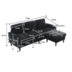 UNITED  WE WIN Sofa for three, solid wood frame, Chenille fabric, side pocket, with two cup holders, footstool with storagestorage sofa /Living room sofa cozy sectional  sofa