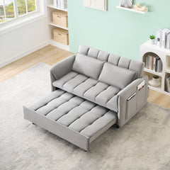 52 'grey modern velvet sofa, sofa pullout bed, small love seat casual sofa with back, pillow, pockets, living room furniture, 3 in 1 convertible sleep sofa bed.