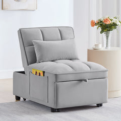 4 in1 Multi-Function Single Sofa Bed with Storage Pockets,Tufted Single Pull-out Sofa Bed with Adjustable Backrest and Pillows ,Convertible  Chaise Lounge,Gray