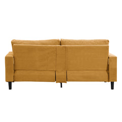 Modern Upholstered 3 Seat Sofa, High Resilience, Orange Corduroy, 74 Inches