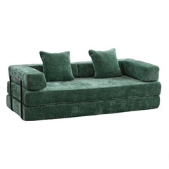 Floor Couch,Compression Sofa,Convertible Floor Sofa Bed-with Pillow Back Support Armrest,Comfy Futon Couch Lounge Sleeper Bed,Chenille fabric,for Living Room Bedroom (dark green)