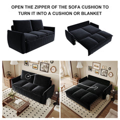 70.9' Pull Out Sofa Bed, 3-Seat Convertible Sleeper Sofa with 2-in-1 Pillow and Blanket Set,Multi-Functional Velvet Loveseat Bed,Black