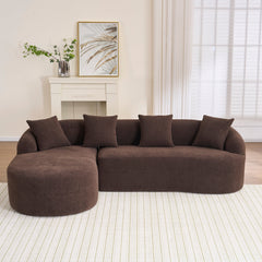 Compression Sponge L-Shape Sectional Sofa with Curved Chaise, Brown Modular Chenille Couch No Assembly Required, 30D High-Density for Living Room Bedroom Apartment Lounge.