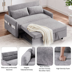 Contemporary Grey Pull Out Sleep Sofa Bed Loveseat with Adjustable Backrest, Storage Pockets, USB Ports and 2 Soft Pillows