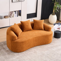 LY-025S Curved Loveseat Orange Full Compression Sponge Sofa, 30D Chenille No-Assembly Compact Sofa for Small Spaces & Apartments, 65'L, 300 lbs, 3 Pillows