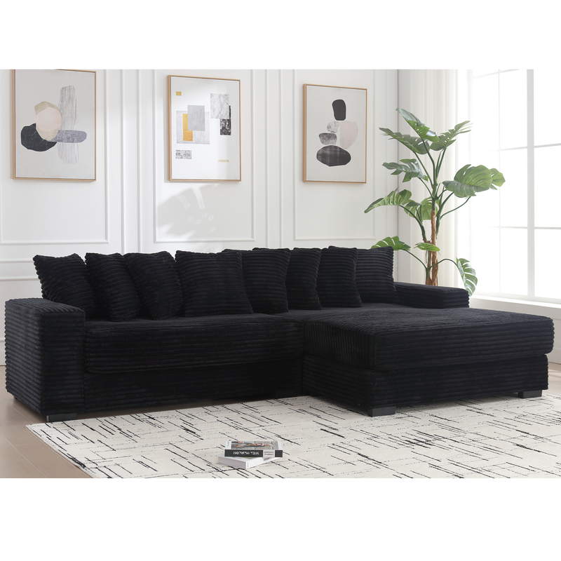 [NEW ARRIVED] [VIDEO PROVIDED] Oversized Two-Piece  Couches,  L Shaped Sofa, Corduroy, Right Chaise Daybed,with Armrests,Eight Throw Pillows,Corner Sofa,Easy To Assemble,  Black