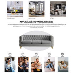 {Contact us for 3D modeling}  Velvet Sofa for Living Room,Buttons Tufted Square Arm Couch, Modern Couch Upholstered Button and Metal Legs, Sofa Couch for Bedroom, Grey Velvet .2PCS