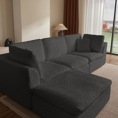 Cloud Sectional Couch for Living Room, Convertible L-Shape Sofa with Ottoman, 3 Seater Modular Design in Gray Chenille Fabric, 110 inches